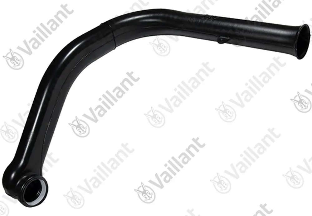 Schwarzes Kunststoffrohr von Vaillant mit gebogenem Design, geeignet für die Frischluftzufuhr in Heizsystemen. Keine Maße oder spezifische Artikelnummern sichtbar.